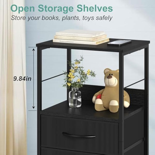 CADUKE Chest of Drawers, Tall Storage Tower with 5 Fabric Drawers for Bedroom, Sturdy Steel Frame & Wooden Top, Fabric Dresser for Living Room, Hallway, Entryway, Nursery, Black