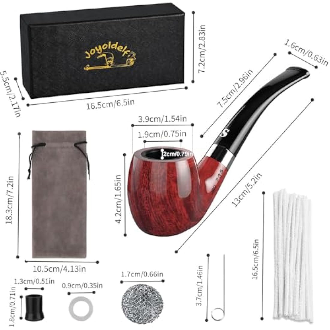 Joyoldelf Handmade Tobacco Pipe Set - Creative Smoking Pipe with Flat Bottom, Pipe Starter Kit for Beginner with Gift Box and Accessories