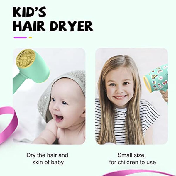 Feekaa Kids Hair Dryer, Portable Mini Baby Blow Dryer, Quiet Small Hair Dryer Travel Size for Children, Compact Kids Hairdryer with DIY Stickers, Gift for Boy & Girl Birthday, New Born, Baby Shower