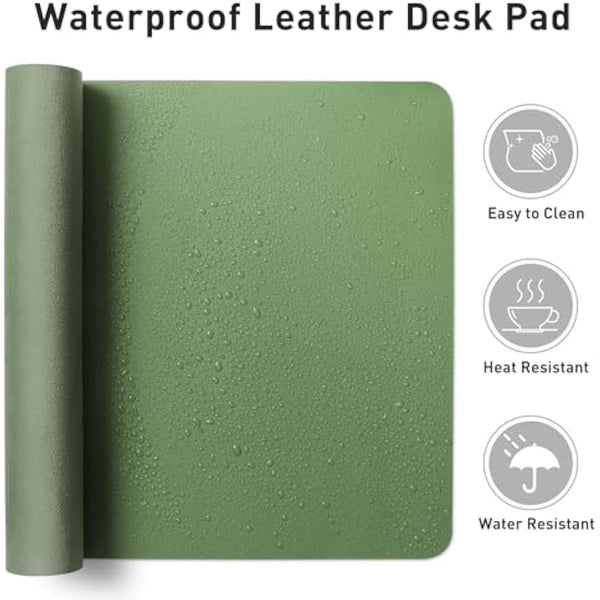 Aothia Desk Mat, Mouse Pad, Absorbent PU Leather Desk Pad Non-Slip Laptop Desk Protector for Home and Office(80cmx40cm,Olive Green)