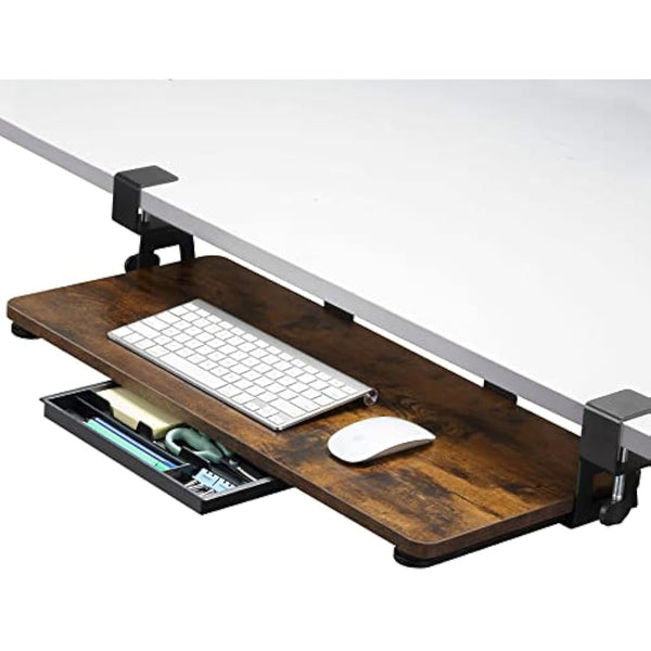 ETHU Under Desk Keyboard Tray, 68x30cm Ergonomic Pull-out Tray with C-Clamp Large Size Keyboard Tray Mount Easy to Install, Computer Keyboard Stand for Home and Office（Walnut）