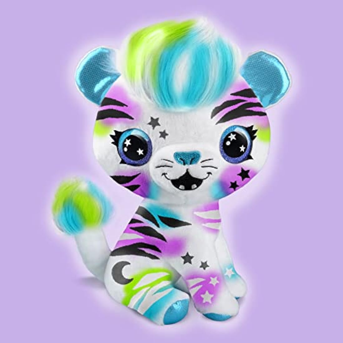 Airbrush Plush AIR 003 Wild Cat, Decorate-Wash-Repeat, 4 Colour Chalk Pens, Battery Powered Airbrush, 100+ Stencils. for Ages 6+, White , Small