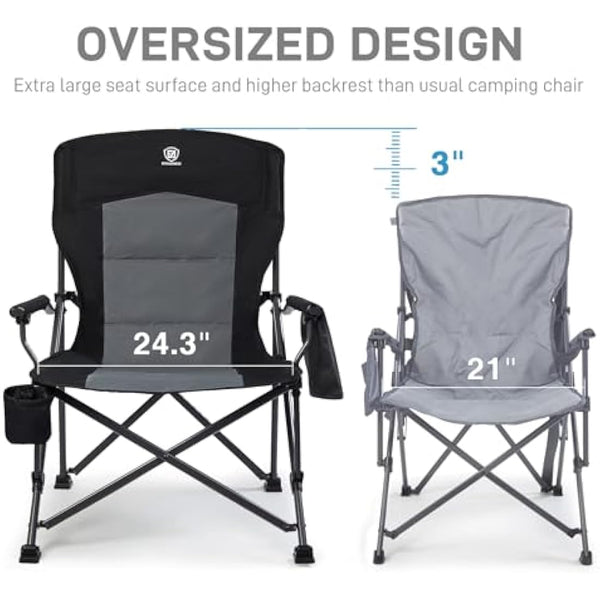 EVER ADVANCED Camping Chair for Adults Oversized 230KG, Folding Chair for Heavy People with Side Pocket, Heavy Duty Extra Wide with Hard Armrest Foldable Garden Fishing Outdoor Fold up
