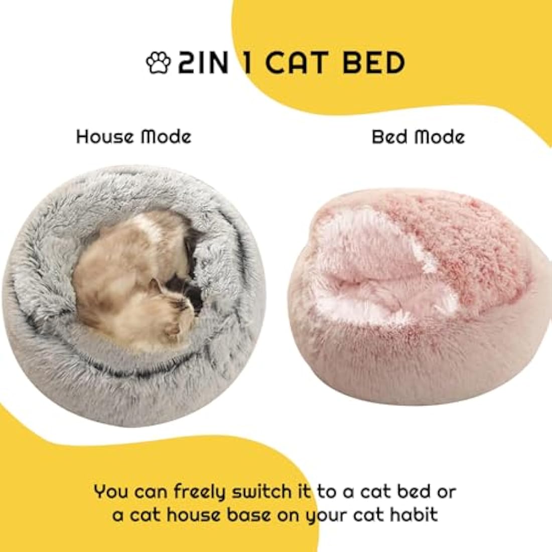 YUDANSI Dog Beds, 65cm Under 9 kg Covered Dog Cat Bed for Cats Calming Down, Burrowing Cat Small Medium Dog Bed with Hood for Anti Anxiety, Non-Slip Plush Faux Fur Nest with Ceiling Puppy Pet Bed