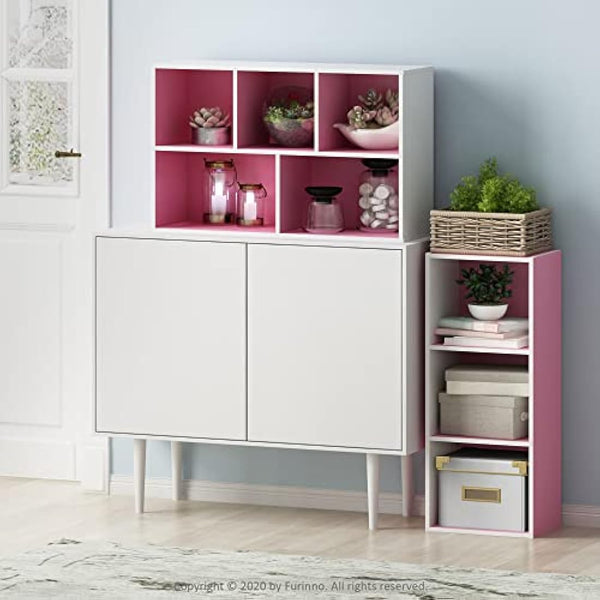Furinno Luder 5-Cube Reversible Open Shelf, White/Pink