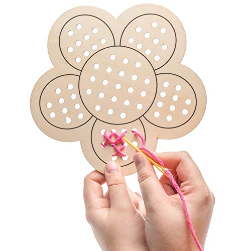 Baker Ross Flower Wooden Threading Kits - Pack of 4, Sewing Arts and Crafts, Craft For Kids (AT378)