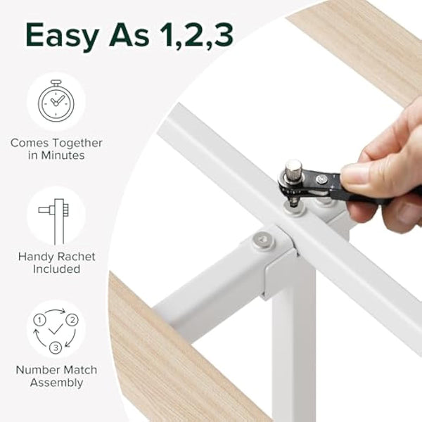 ZINUS Piper King Bed Frame – Bed 150 x 200 cm – 30cm Height – Upholstered platform bed frame with Headboard – Wooden slat support – Off White