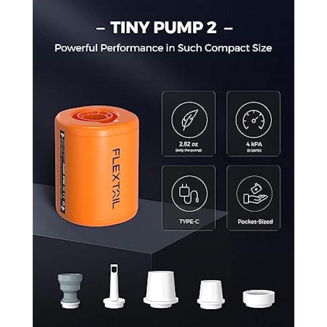FLEXTAILGEAR Tiny Pump 2, Portable Electric Air Pump, 800mAH Battery Rechargeable, High Flow 180L/min, Fast In/Deflating, Air Mattress, Swimming Ring, Vacuum Storage Bags, Camping & Travel