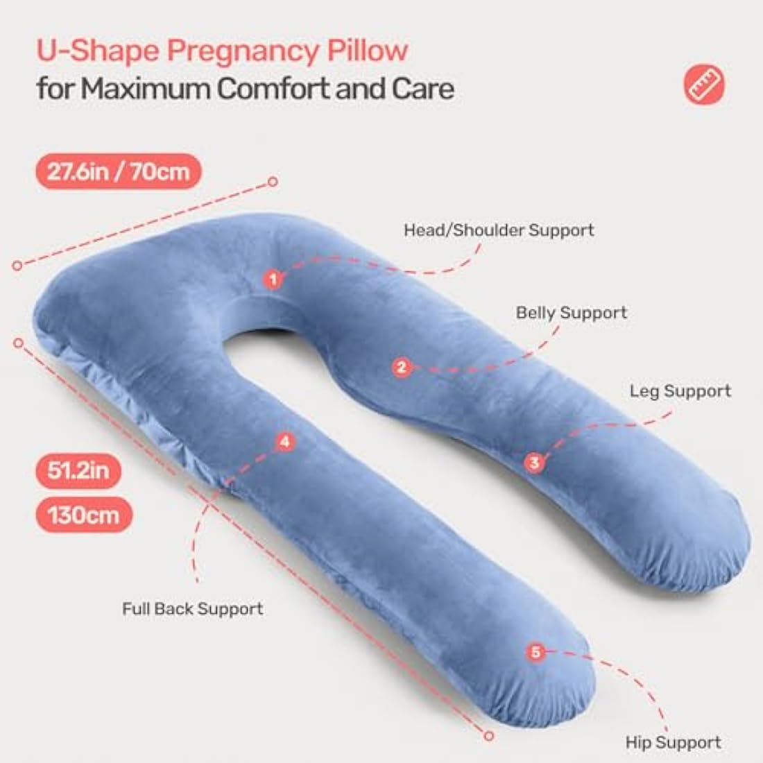 Nuliie Pregnancy Pillow for Sleeping, U Shaped Full Body Pillow Pregnancy Pillows, Maternity Pillow Support for Back, Hips, Legs for Pregnant Women, With Washable Velvet Cover (Blue)