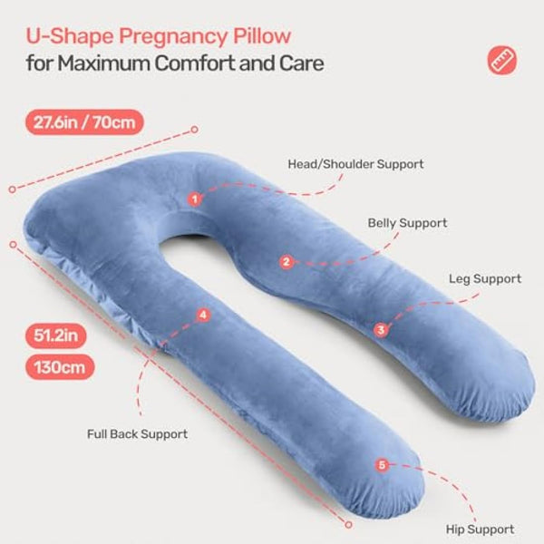 Nuliie Pregnancy Pillow for Sleeping, U Shaped Full Body Pillow Pregnancy Pillows, Maternity Pillow Support for Back, Hips, Legs for Pregnant Women, With Washable Velvet Cover (Blue)