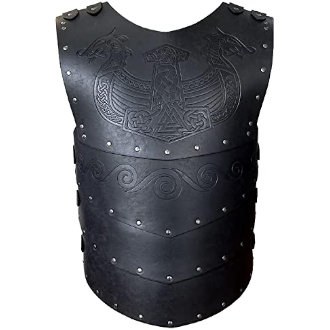 HiiFeuer Viking Faux Leather Embossed Langskip Chest Armor, Retro Medieval Knight Leather Armor for LARP/Cosplay (Black B)