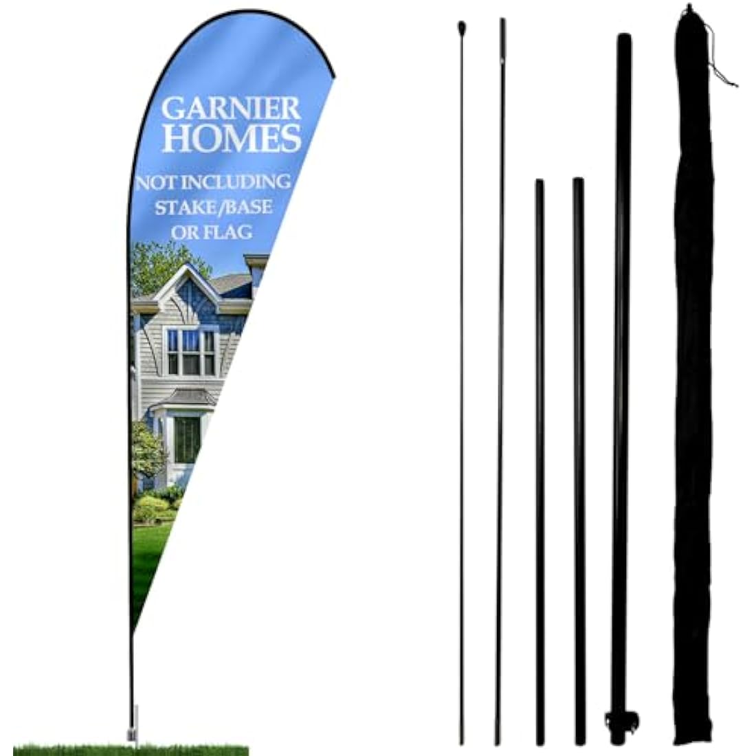 Anley Teardrop Feather Flagpole Set - Assembled Flutter Banner Pole Set with Carrying Bag - Fits 3.5Ft X 10Ft Feather Flags(Not Included) - Flagpole ONLY