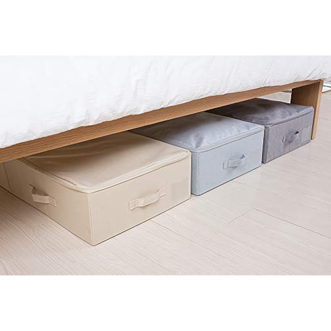 Amonsen 100X43X18cm, Jumbo Size Underbed Storage Bins with 3-side Zip & Handles, Washable & Collapsible Design Box for Clothes, Bedding, Wedding Dress Storage Box, Light Gray