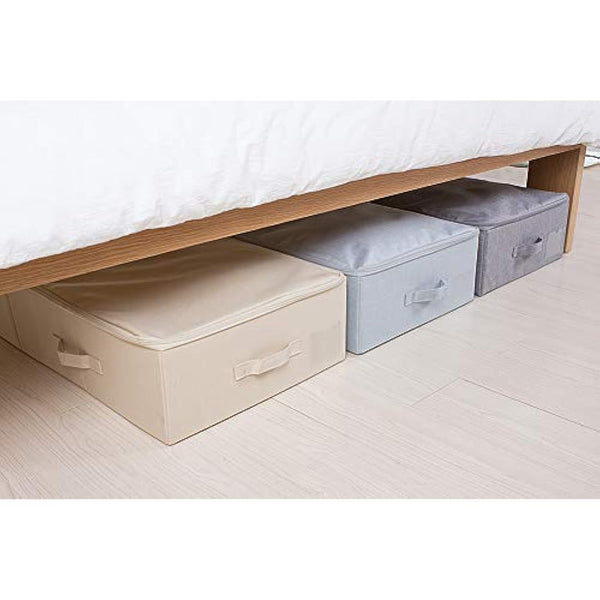 Amonsen 100X43X18cm, Jumbo Size Underbed Storage Bins with 3-side Zip & Handles, Washable & Collapsible Design Box for Clothes, Bedding, Wedding Dress Storage Box, Light Gray