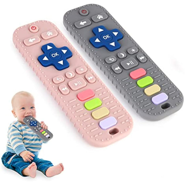 Hooku 2 Pack Silicone Teething Toys for Babies 0-6 Months, Teethers for Babies 6-12 Months, Remote Teether for Baby, Sensory Toys for Babies, Baby Chew Toys, Toddler Infant Newborn Baby Girl Boy