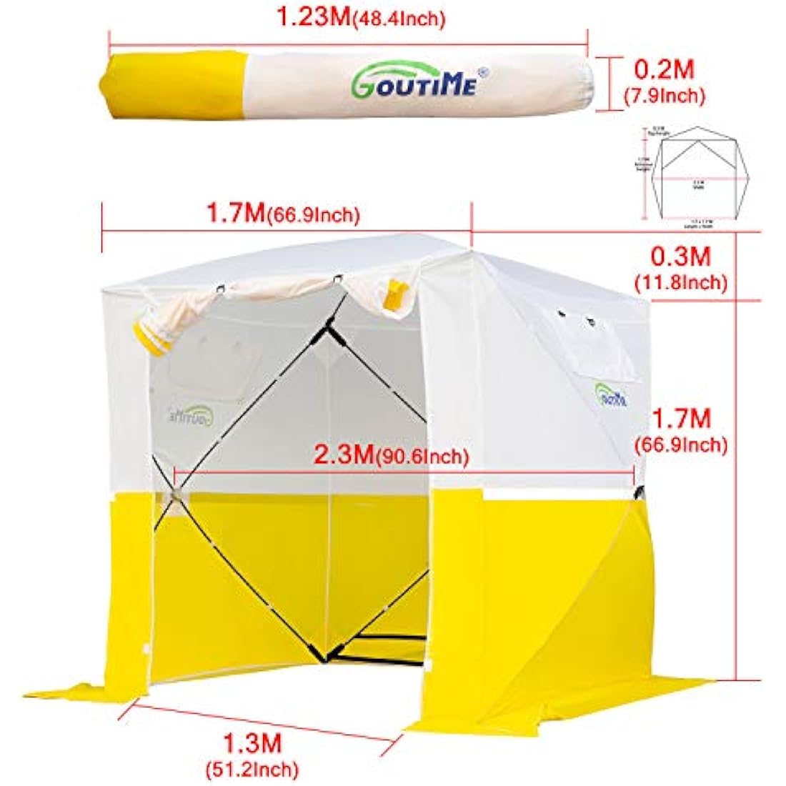 Goutime Pop Up work shelter Gazebo 2mx2m small event shelter party tent garden bbq Fishing camping/Trade Shows/Temporary Emergency/Construction,Outdoor lightweight fold up Work Tent（white yellow）