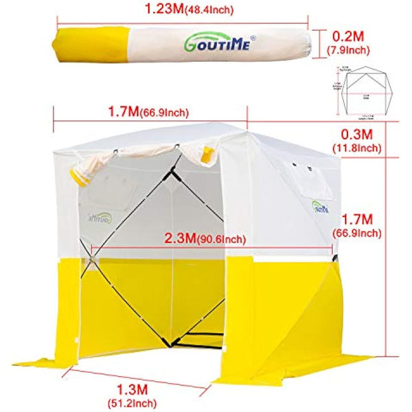 Goutime Pop Up work shelter Gazebo 2mx2m small event shelter party tent garden bbq Fishing camping/Trade Shows/Temporary Emergency/Construction,Outdoor lightweight fold up Work Tent（white yellow）
