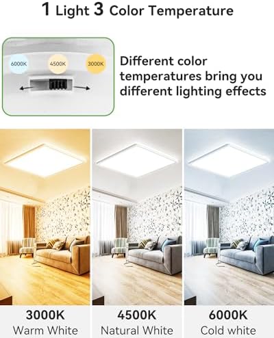 zemty 36W 4200LM 41CM LED Ceiling Light, 3000K/4500K/6500K Bathroom Lights Waterproof, Square Flush Modern Ceiling Lighting for Kitchen Bedroom Living Room Office
