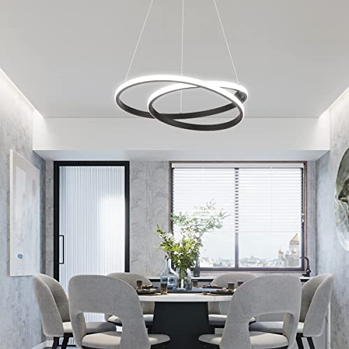 Eoodis Modern LED Chandelier Dimmable 2 Rings LED Pendant Light with Remote Control Black Chandelier Light Fixture Hanging Lamp for Kitchen Dining