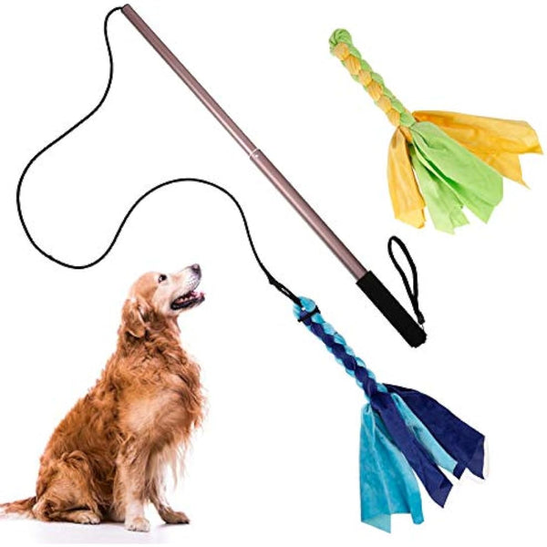 Auidy_6TXD Flirt Pole Dogs,Interactive Dog Toys Retractable Dog Toy Stick with 2 Tease Chew Toys Rope for Chewing,Training Exercise