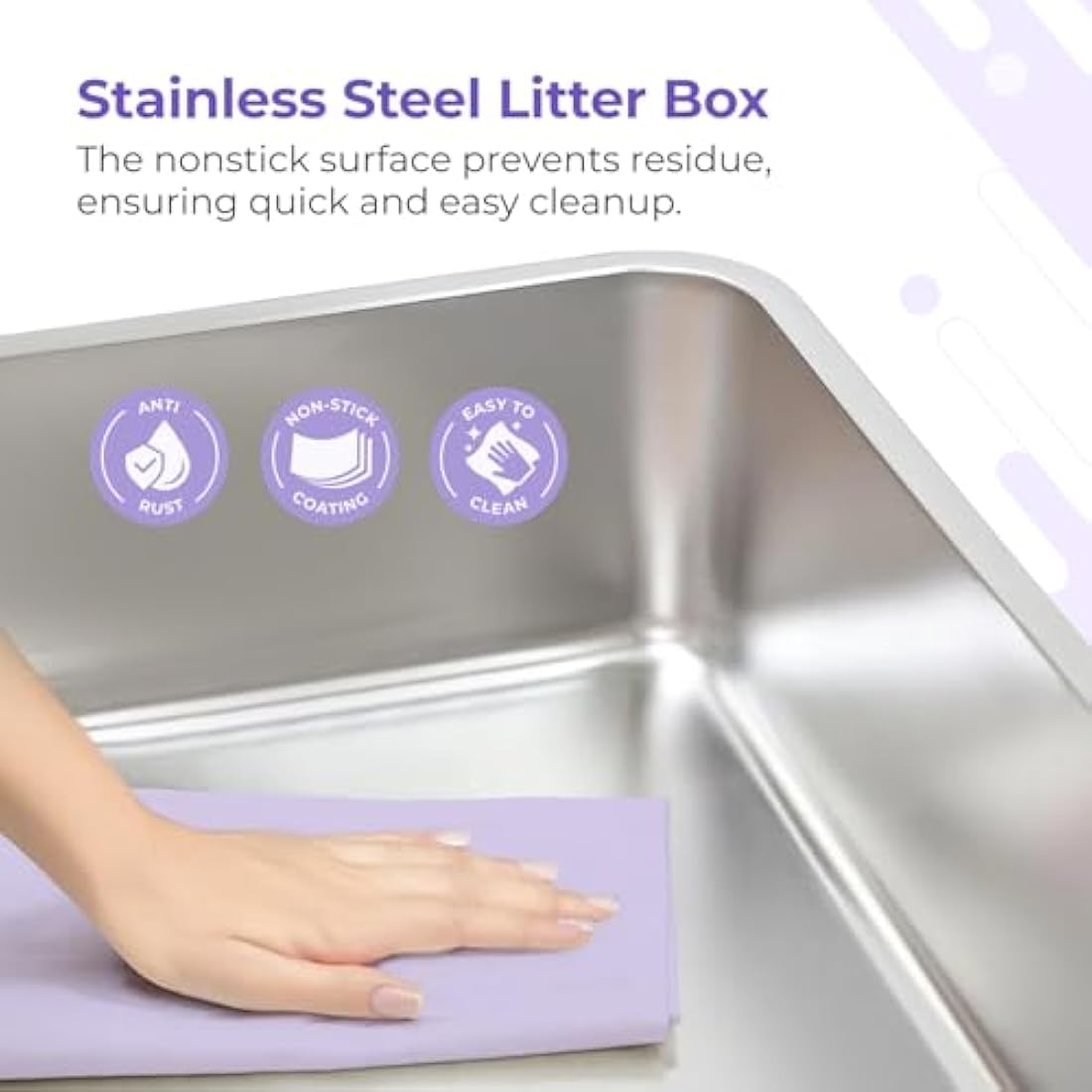 IPrimio Stainless Steel Cat Litter Box - High-Sided XL Litterbox for Cats - Easy Clean, Odour and Rust Resistant Cat Litter Tray - Durable and Spacious Cat Litter Solution - 39.4 x 12.7 x 15.2 cm