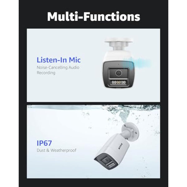 ANNKE C800 4K Wired PoE IP Camera, 8MP Ultra HD PoE Camera, IP67 Outdoor Surveillance Camera with Human/Vehicle Detection, Color Night Vision, Built in Mic