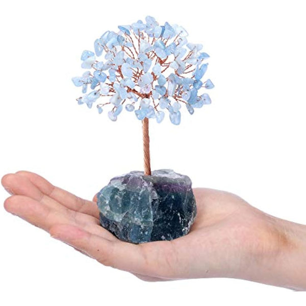 JSDDE Aquamarine Crystal Healing Crystals Gemstones Feng Shui Natural Tumbled Stones Money Life Tree Figurines