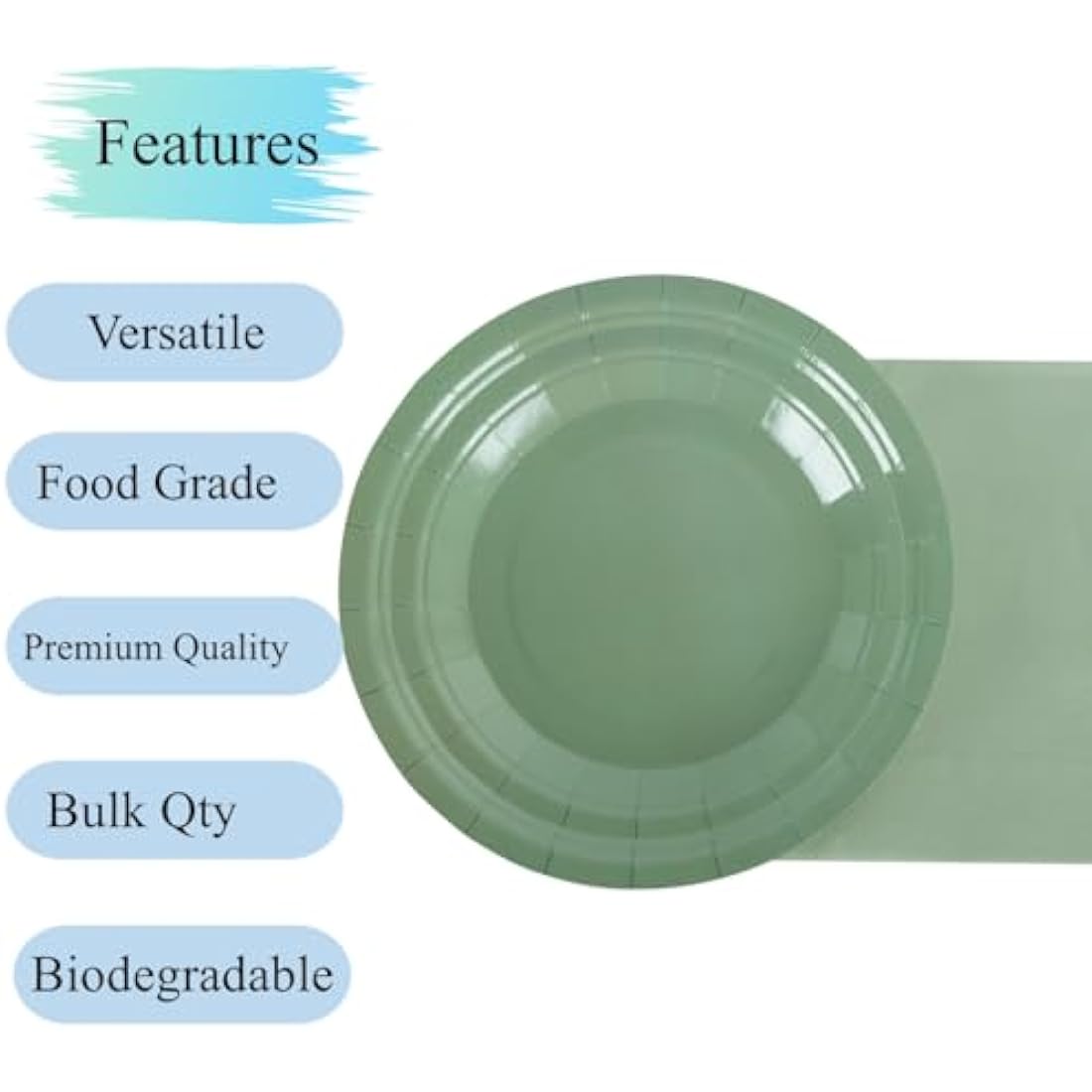 Green Paper Plates Napkins Cups Set, CEILIWEN 250PCS Sage Green Party Tableware, Green Party Supplies Include 9'' Paper Plate, 7'' Dessert Plate, Napkins, Cups, Straws, for 50 Guest