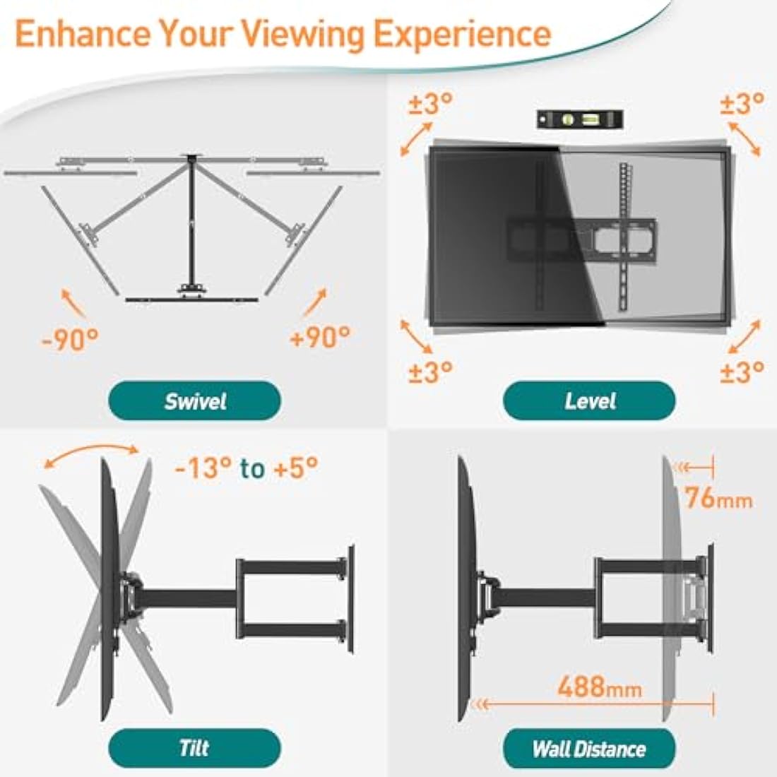ELIVED Tilt and Swivel TV Bracket for Most 26-60 Inch LCD, LED, OLED Flat or Curved TVs with Max. VESA 400x400mm up to 35KG, Corner TV Wall Bracket EV011