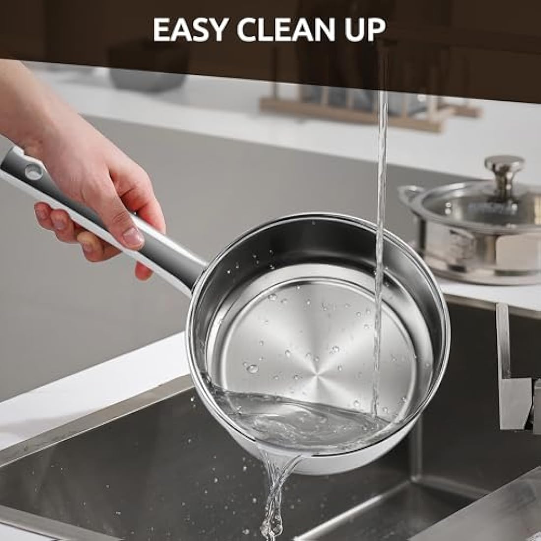 14-Piece Stainless Steel Pots and Pans Set, Induction Saucepan Set, Saucepan with Steamer & Glass Lids & Utensil Set, Bread Clip, Egg Beaters, Hot Pads, Spatulas, Suitable for All Stoves