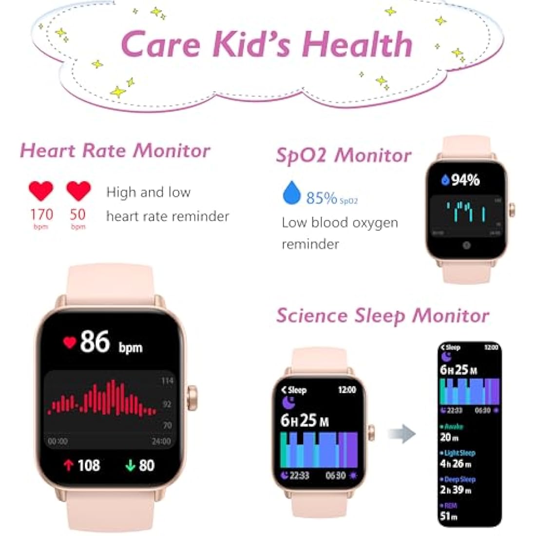 KALINCO Kids Smart Watch for Boys Girls Teens, IP68 Waterproof Swimming Smartwatch, 1.8'' Fitness Activity Tracker Watch with 100 Sports Modes, Make Call/Answer, Connected GPS