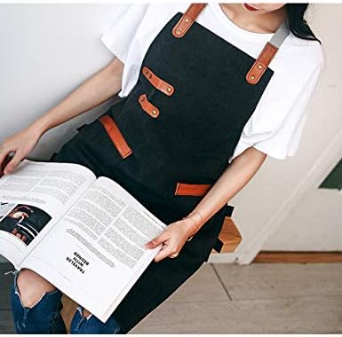 SPDYCESS Apron Washed Canvas Adjustable Waterproof Bib with 2 Pockets Unisex Women Men Cooking Chefs Work Aprons for Home Kitchen Restaurant Coffee House Bistro BBQ Black