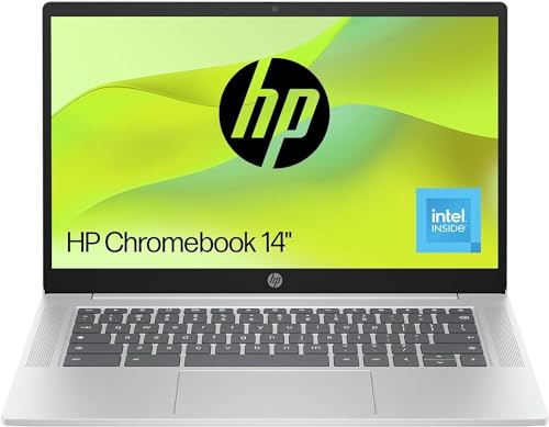 HP Chromebook 14" | Intel Processor N100 Processor| 4 GB RAM | 128 GB Flash Storage | Intel UHD Graphics | HD Display | Up to 12hrs battery | Chrome OS | Dual Speakers | Glacier Silver | 14a-nf0002sa
