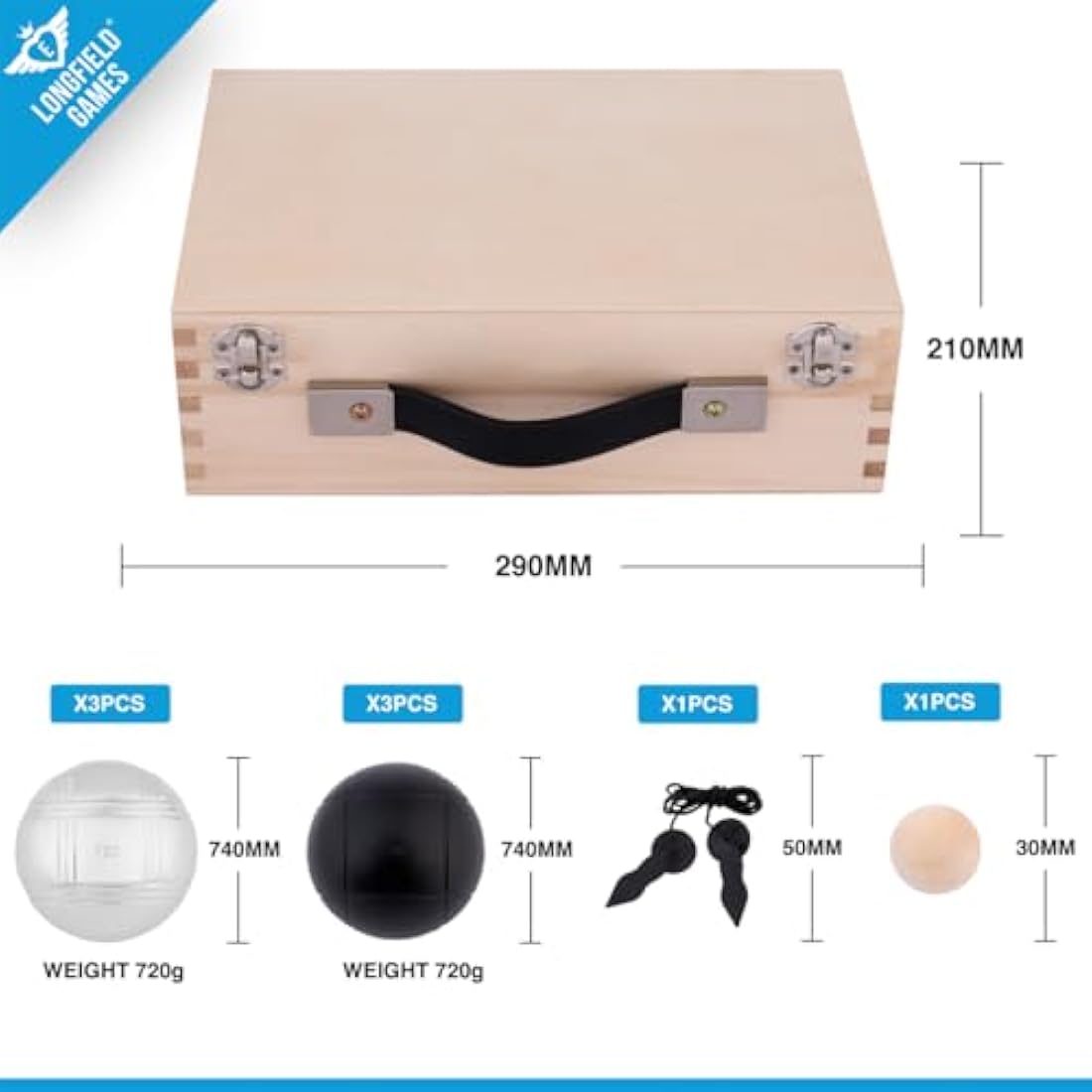 Engelhart Weiblespiele 010208 Set in Wooden Box, Pack of 6, Black/Silver