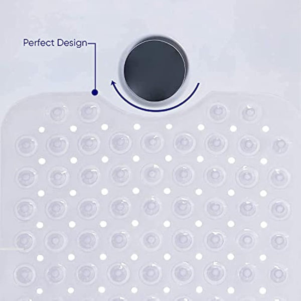 MOONLIGHT20015 Shower Bath Mat Non Slip Anti Mould & Mildew with Strong Suction Cups Grip and Drain Holes Soft Rubber Shower Mats - PVC Bathroom Mat Machine Washable (100x40cm, Clear)