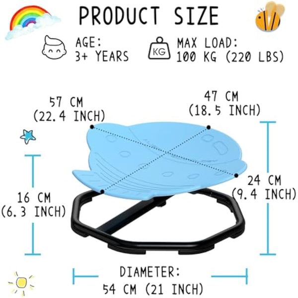 Evie Bee Spinning Chair for Kids, Autism Sensory Equipment, 360° Swivel Toys Wobble, ADHD Kids Swivel Chair for Balance & Coordination Training, Safe Durable Play Spinning Seat (Blue Rocket)