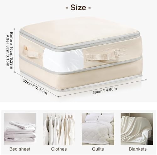 6-Pack Ultra Space Saving Self Compression Organizer - Compression Storage Bags with Zipper, Duvets Storage Organiser for Blanket, Clothing, Bedding,