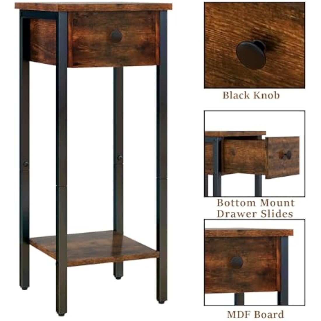 IBUYKE Slim Bedside Table Set of 2, Narrow Nightstand with Drawer, Telephone Table for Small Spaces, 25x25x70cm, Small Side End Table for Bedroom Living Room Hallway, Brown TMJ417H-2