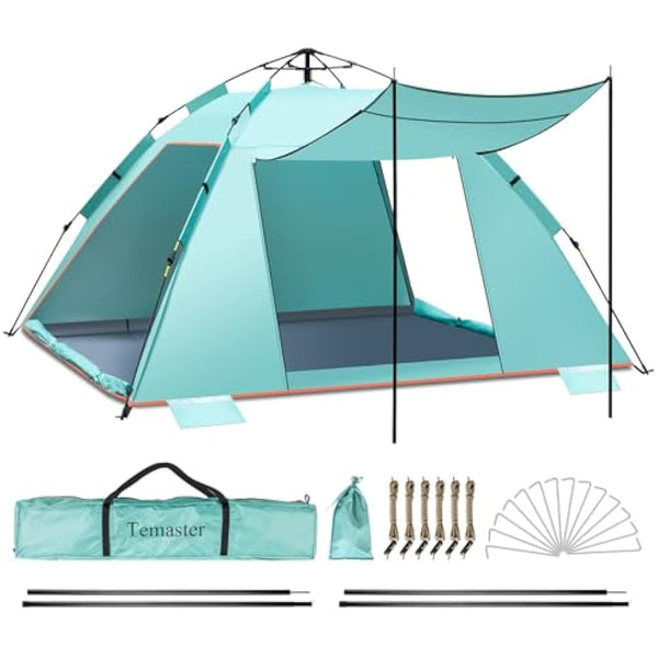 4-5 Person Instant Pop Up Automatic Beach Tent, Extra Large Portable Ventilated Automatic Beach Sun Shelter Tent, UPF 50+ Easy Setup Beach Tent for Picnic,Beach,Garden