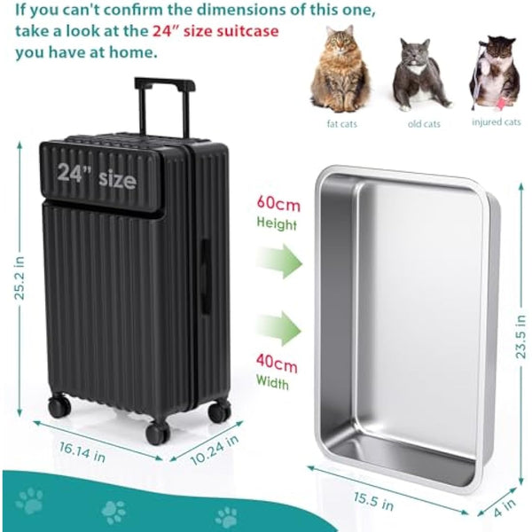 IKITCHEN Stainless Steel Cat Litter Box, Large Metal Litter Pan for Cats Rabbits, Never Absorbs Odors,Stain Free, Rustproof, Non Stick Smooth Surface, Anti-slip Rubber Bottom, 23.5"L x 15.5"W x 4"H