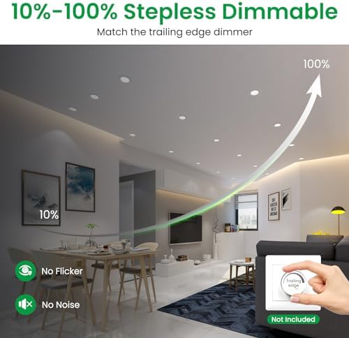 ALUSSO LIGHTING LED Downlights Dimmable Recessed Ceiling Lights 10W 1050lm High Brightness, 3000K Warm 4000K Neutral 6500K Cool White Bathroom Spot Lights Ceiling Ultra Slim Spotlights IP44, 6 Pack