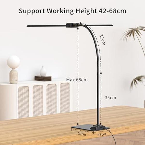 KableRika LED Desk Lamp for Office, Double Head Desk Lamp with Base, Dimmable Architect Desk Light, Eye Caring Monitor Light Bar with Timer, Task Lamp for Work Study Read Home Office Lighting