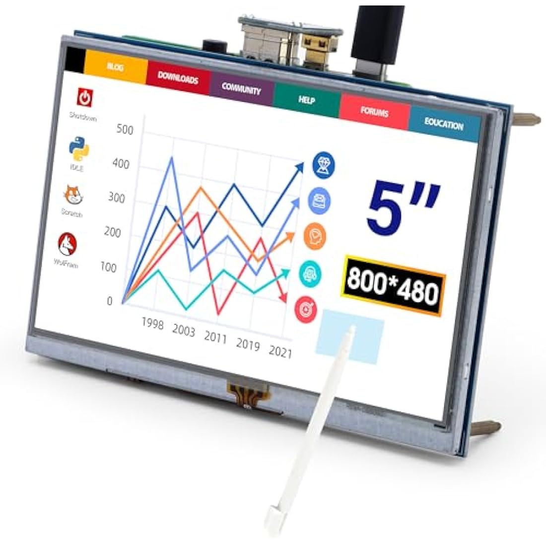 ELECROW For Raspberry Pi Screen, 5-inch Touch Screen Small Monitor 800x480 TFT LCD Dispaly Mini Monitor Competible with Raspberry Pi 5/4/3/2B2/Zero, BB Black, Banana Pi, Windows 11/10/8/7, Jetson Nano