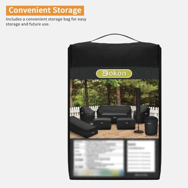 Dokon 2 Seater Garden Swing Covers Waterproof Heavy Duty Oxford Fabric Outdoor Swinging Chair Cover Windproof Anti-UV Patio Garden Hammock Cover with Zips (175x125x160cm) - Black