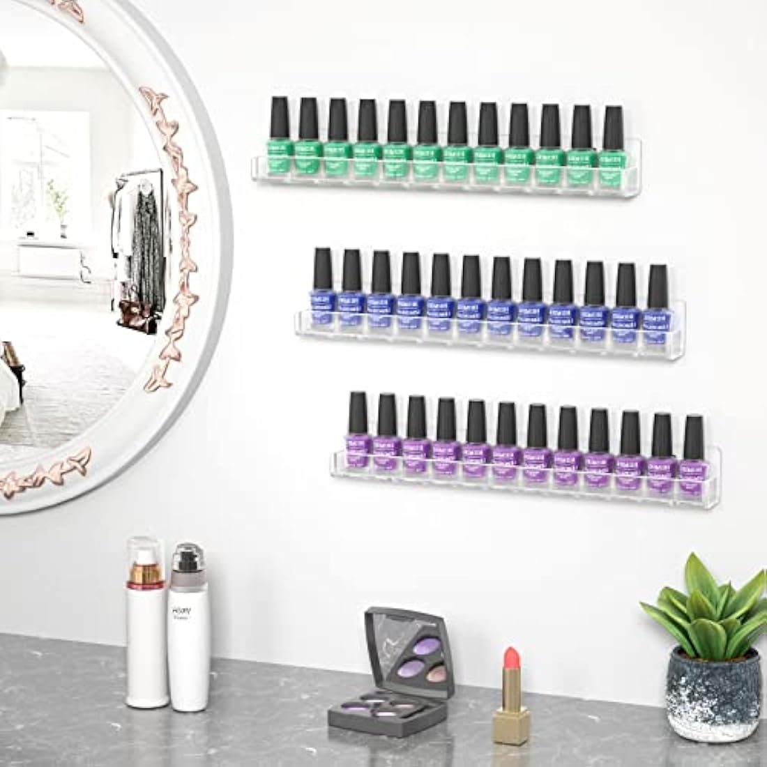 Acrylic Wall Mounted Nail Polish Display Stand Display Rack Nail Polish Organiser Storage for Wall Mounted Storage Shelves Holder - 6pcs