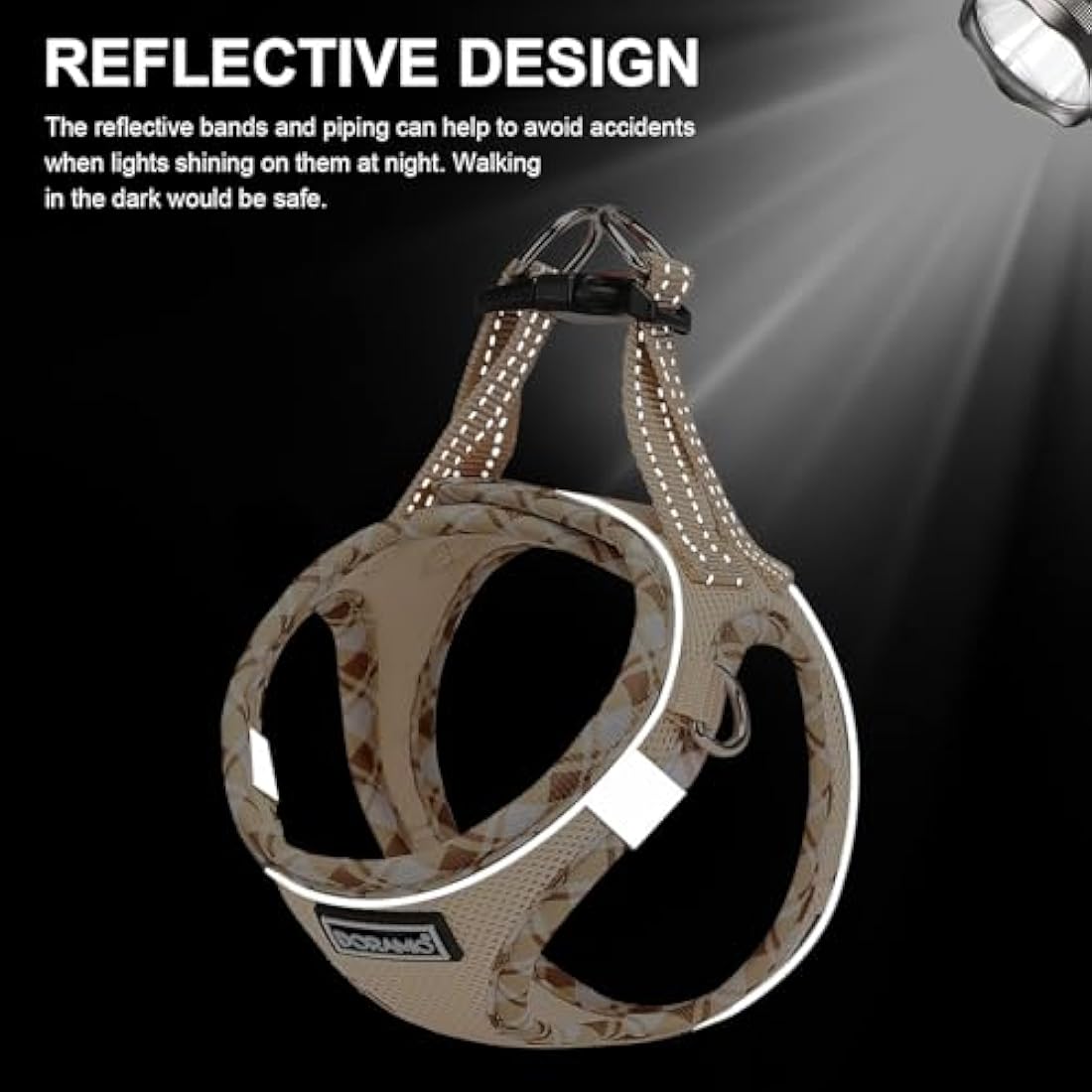 DORAMIO Step-in Dog Harness and Leash Set, Soft Mesh No-Chock Reflective Breathable Easy Walk Lightweight Vest Harnesses with Safety Buckle for Small Dogs, Cats, Puppies (Beige Yellow, S)