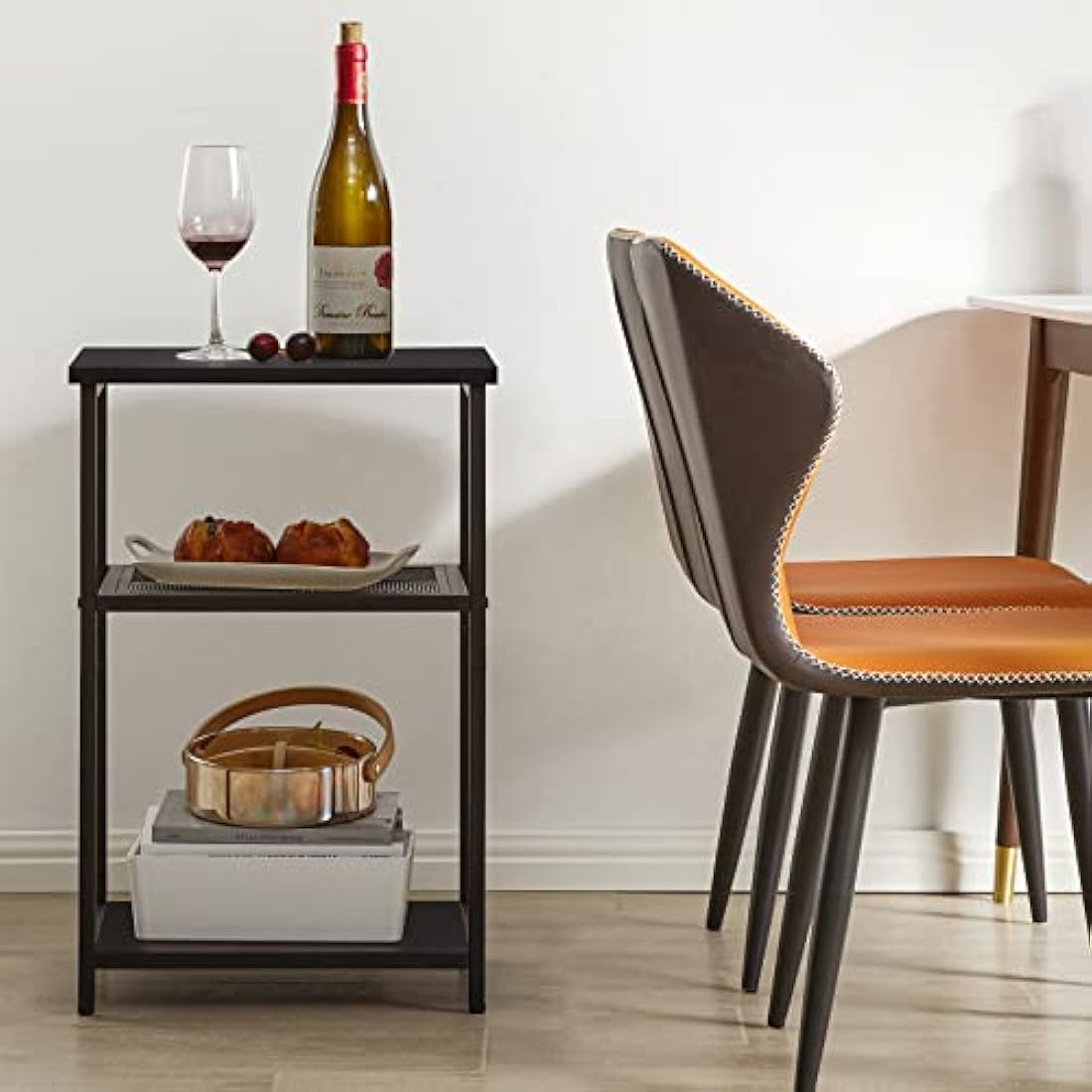 IBUYKE Side Table, 3-Tier End Table, Industrial Nightstand Small Table with Storage Shelf, Bedside Table for Bedroom, Living Room, Hallway, with Metal Frame, Black TMJ403B