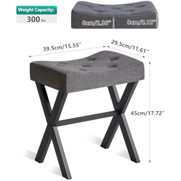 IBUYKE U-shaped Linen Vanity Stool, Square Makeup Stool with X-Leg, Ottoman Seat Footrest Stool, Multi-Use as Small Side Table, for Bedroom, Living Room, Dark Gray WBD018G