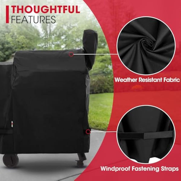 Unicook Heavy Duty Waterproof Wood Pellet Grill Cover, Full Length Gasgrill Cover, Fade and UV Resistant Material, Compatible with Traeger 22 Series Pellet Grill and More, Black