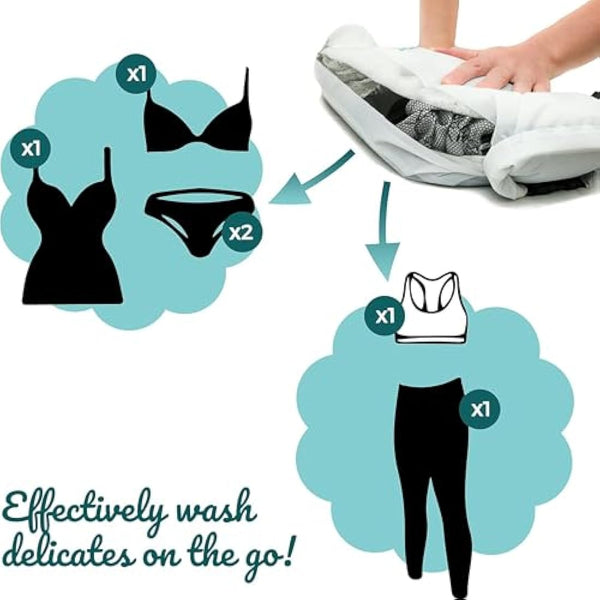 Allurette Wash Bag for Delicates – Portable Hand Washing Machine for Travel – Eco-Friendly Washer for Bras, Lingerie, Smalls & Baby Clothes – No Electricity Needed – Gentle & Compact Laundry Solution